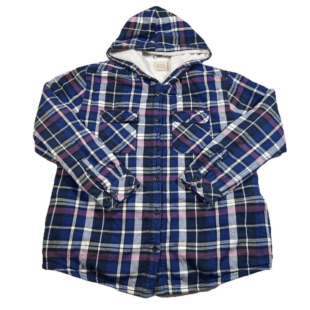 Boston Traders Tartan Plaid Shepra Lined Hooded Shirt Jacket Shacket Women's XL